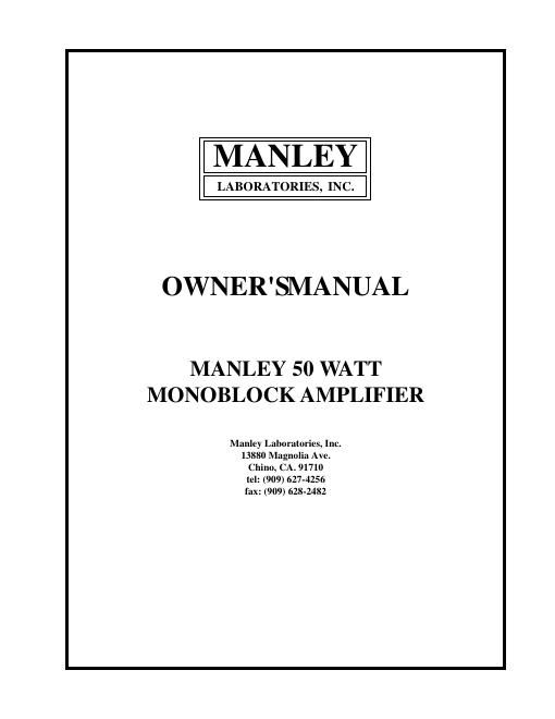 manley laboratories 50 owners manual