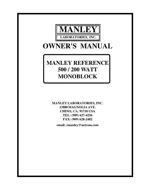 manley laboratories 500 200 owners manual