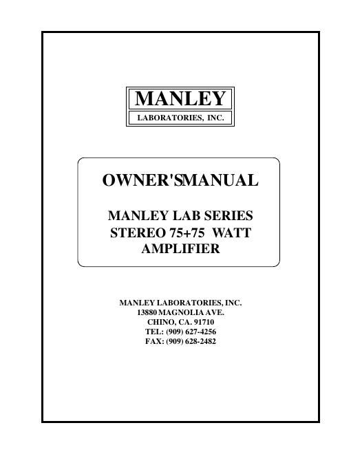 manley laboratories 75 75 owners manual