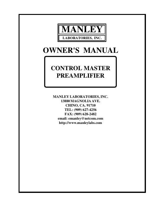 manley laboratories control master owners manual