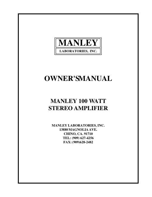 manley laboratories euro 100 stereo owners manual