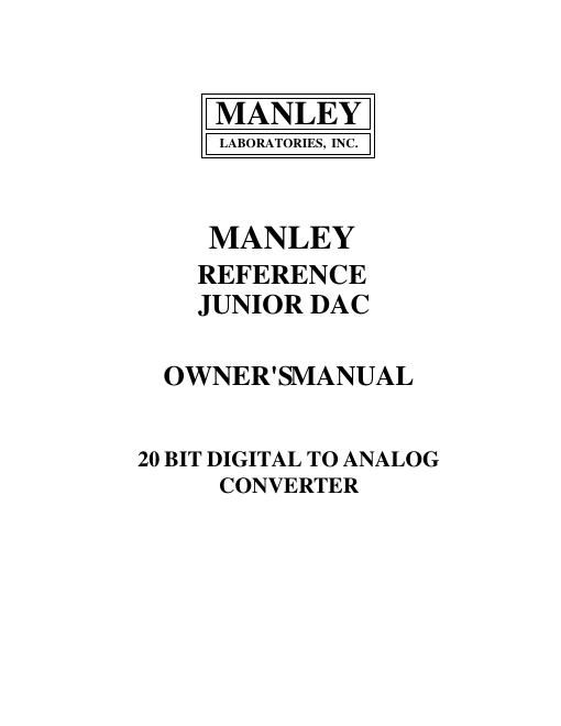 manley laboratories junior dac owners manual