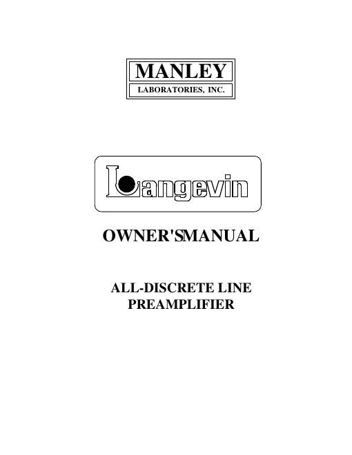 manley laboratories langevin pre owners manual
