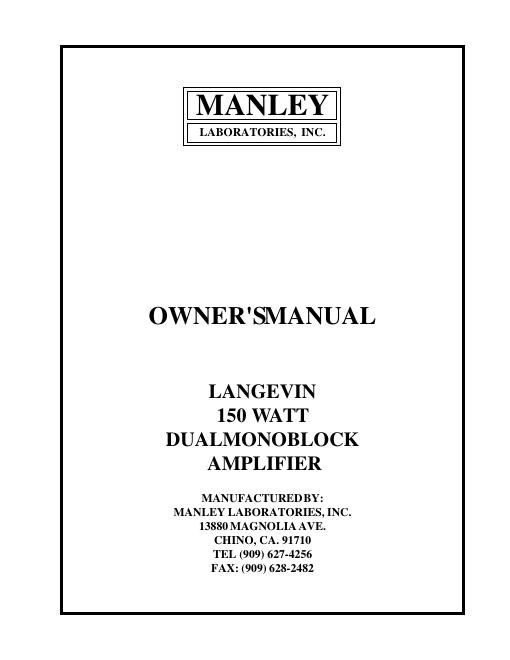 manley laboratories langevin owners manual