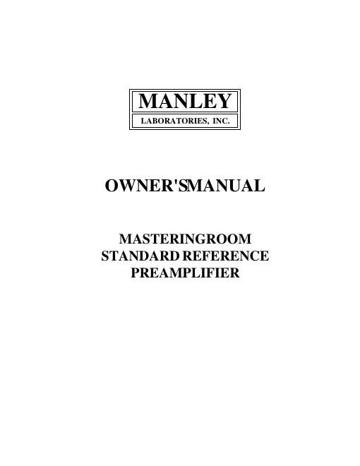 manley laboratories masteringroom sr owners manual
