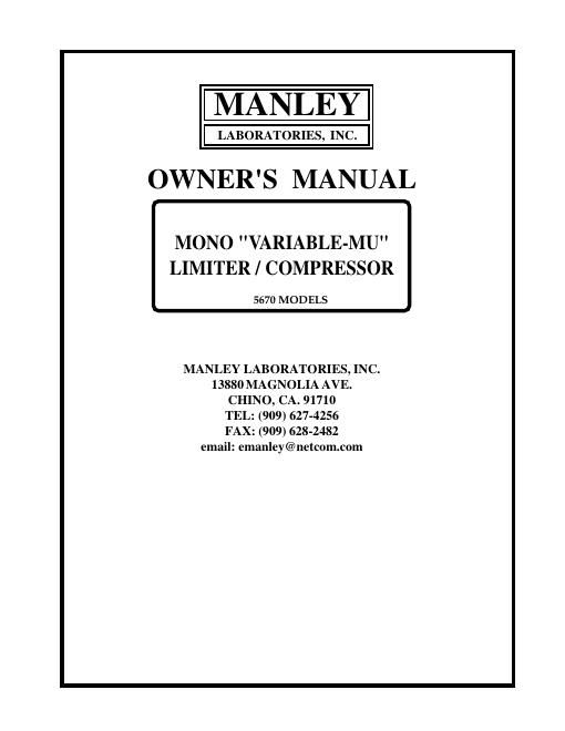 manley laboratories mono limcom owners manual