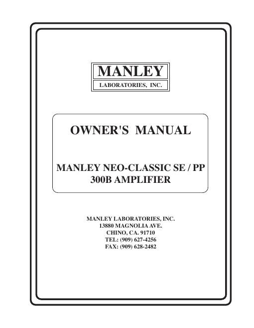 manley laboratories neo classic se owners manual
