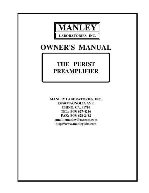 manley laboratories purist owners manual