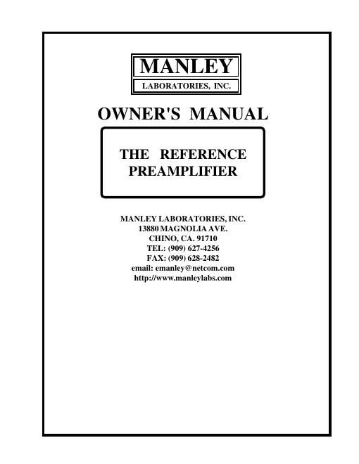manley laboratories reference owners manual