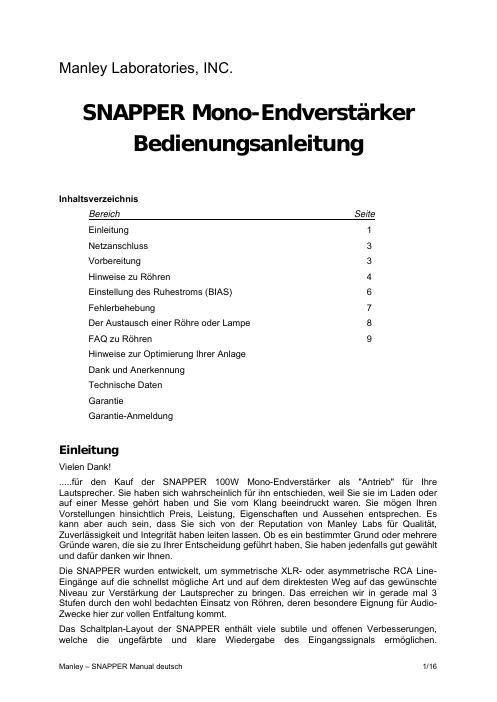 manley laboratories snapper owners manual