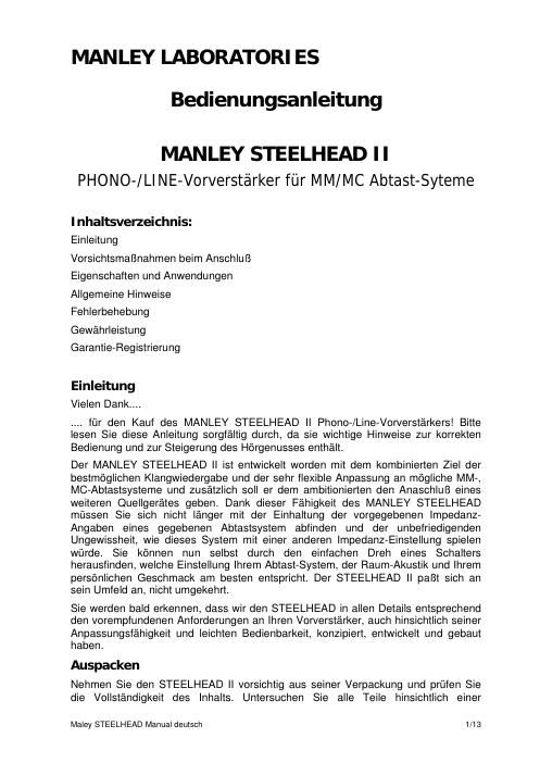 manley laboratories steelhead owners manual