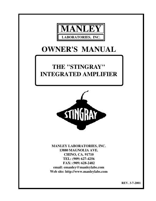 manley laboratories stingray owners manual