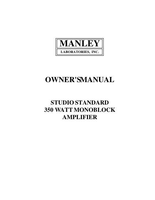 manley laboratories studio standard 350 owners manual