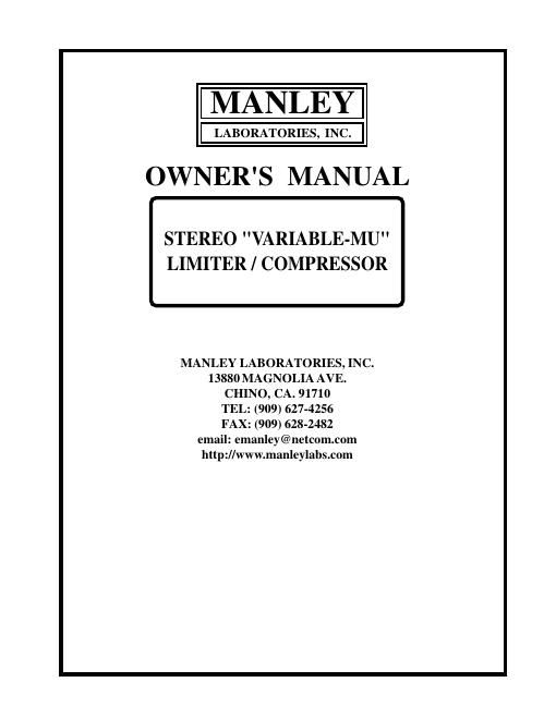manley laboratories variable mu limiter owners manual