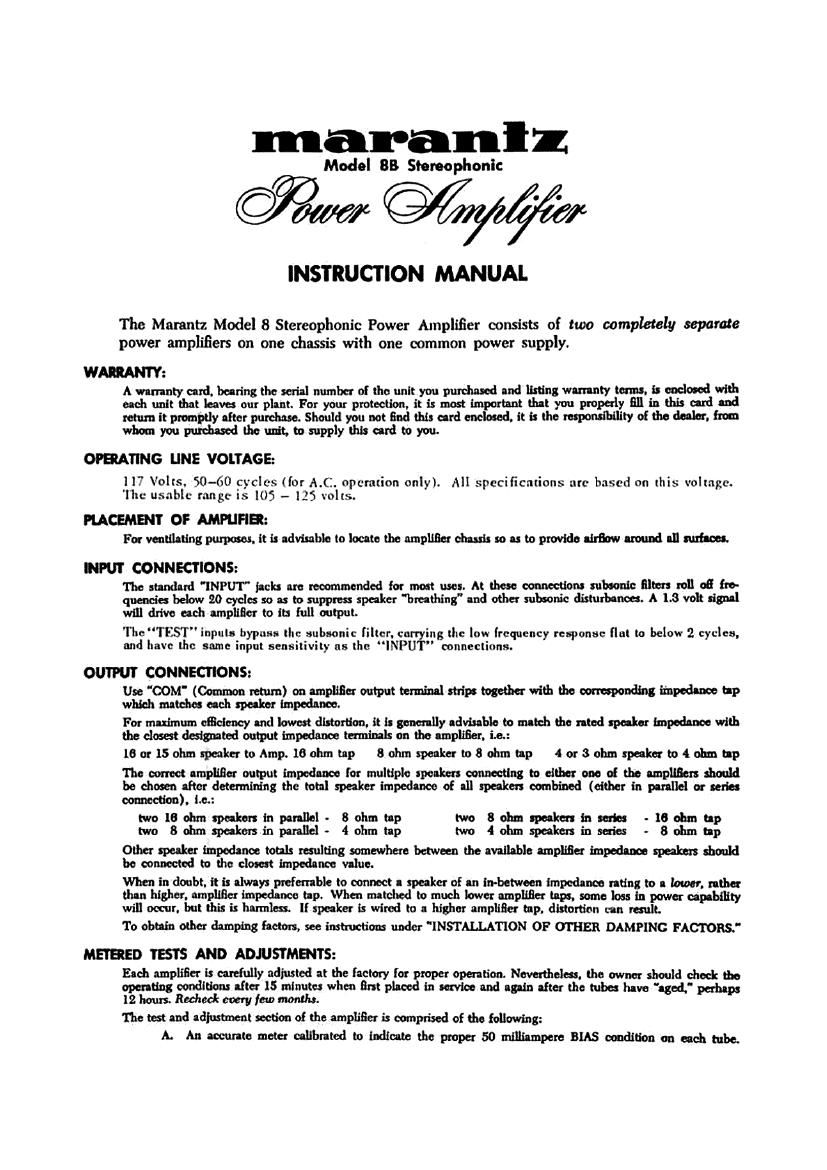 Marantz 8 B Owners Manual