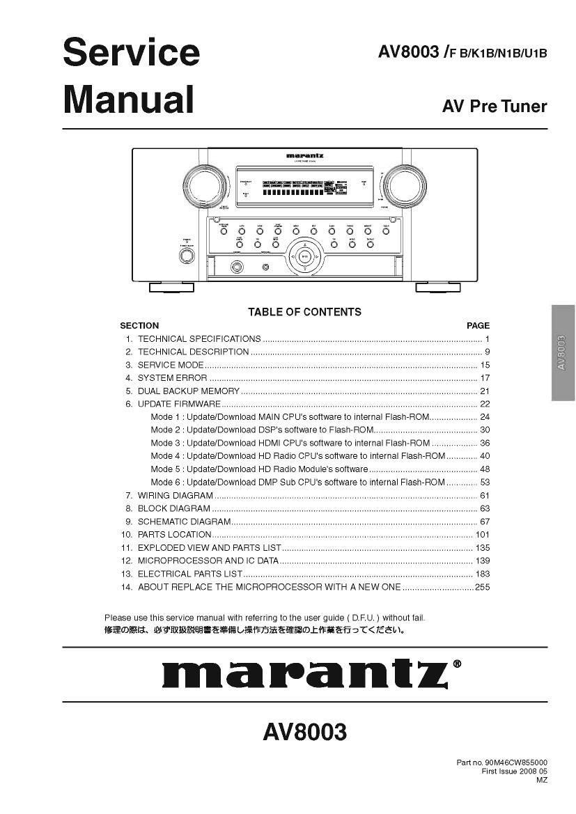 Marantz AV 8003 Service Manual