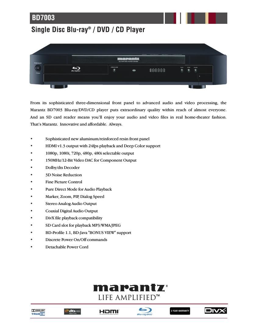 Marantz BD 7003 Brochure