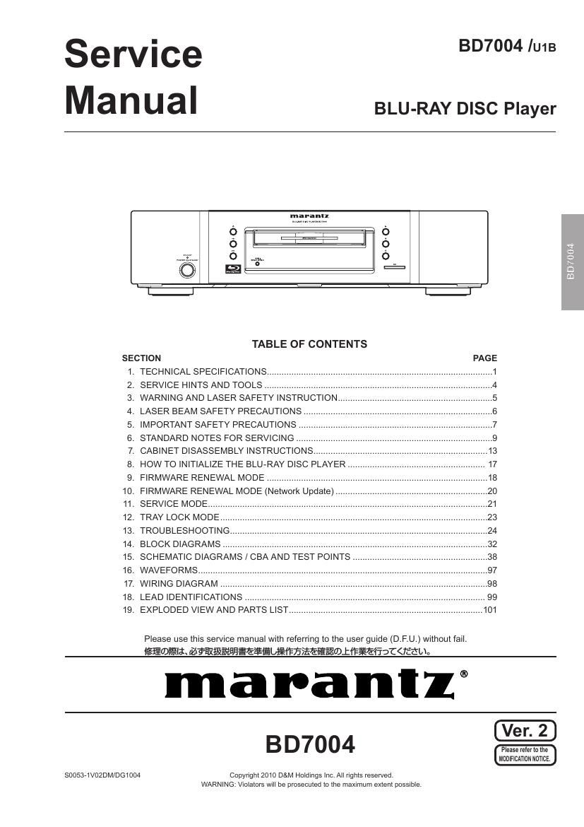 Marantz BD 7004 Service Manual
