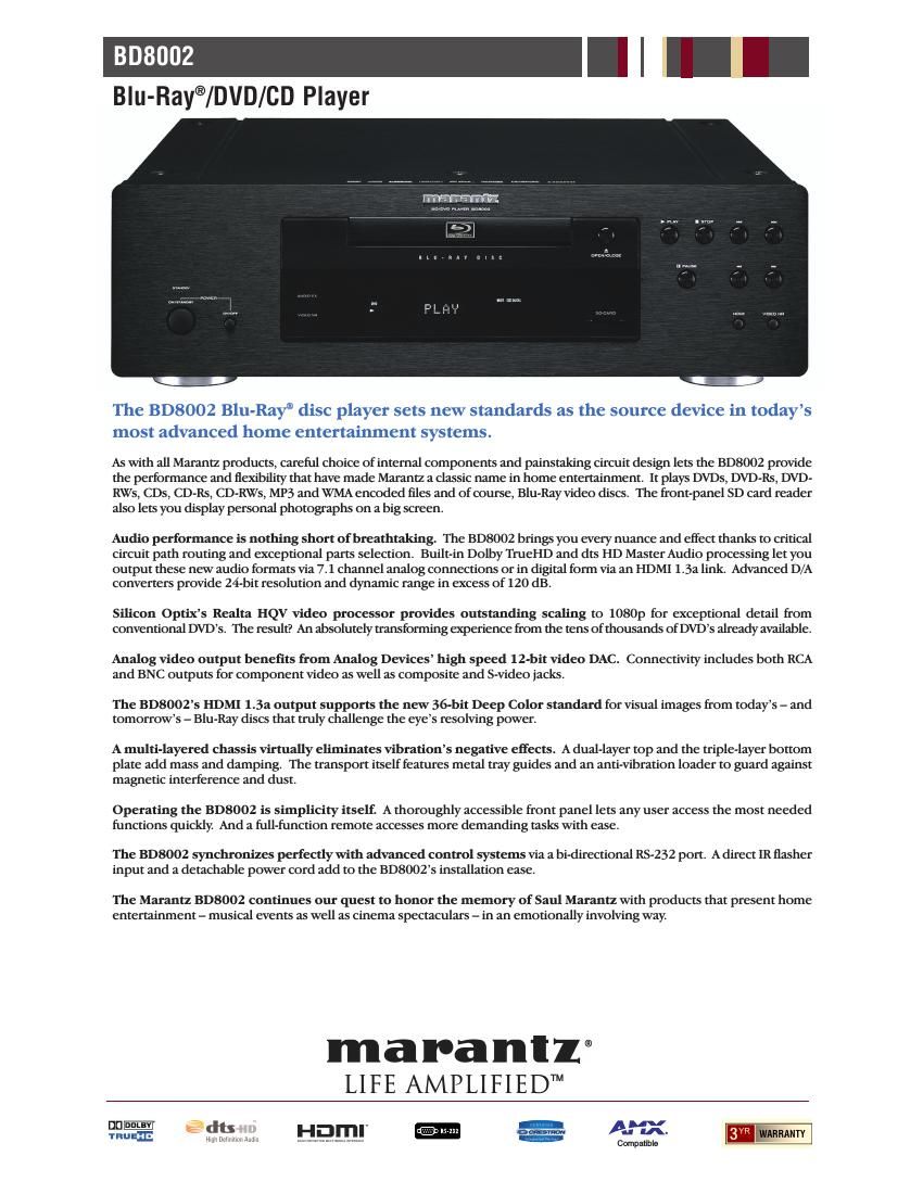 Marantz BD 8002 Brochure