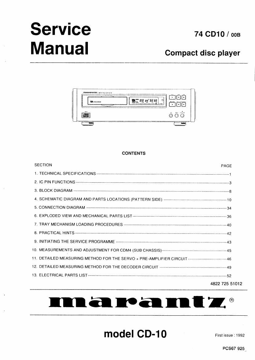 Marantz CD 10 Service Manual