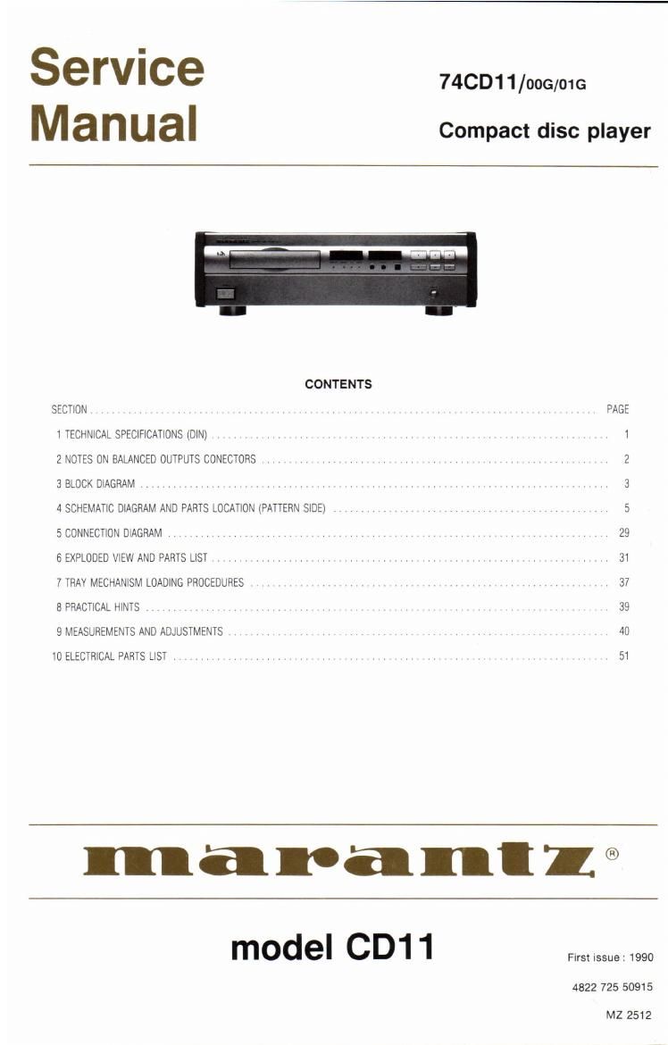 Marantz CD 11 Service Manual