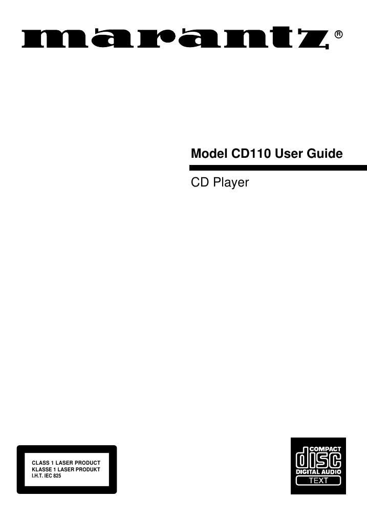 Marantz CD 110 Owners Manual