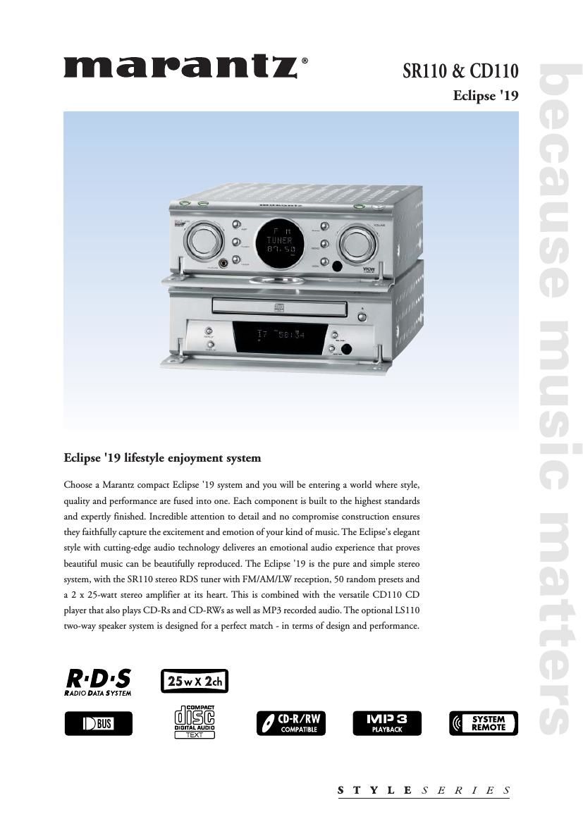 Marantz CD 110 SR 110 Brochure