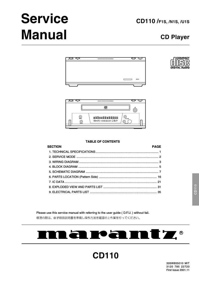 Marantz CD 110 Service Manual