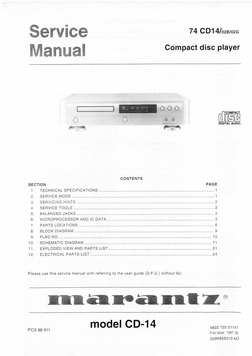 Marantz CD 14 Service Manual