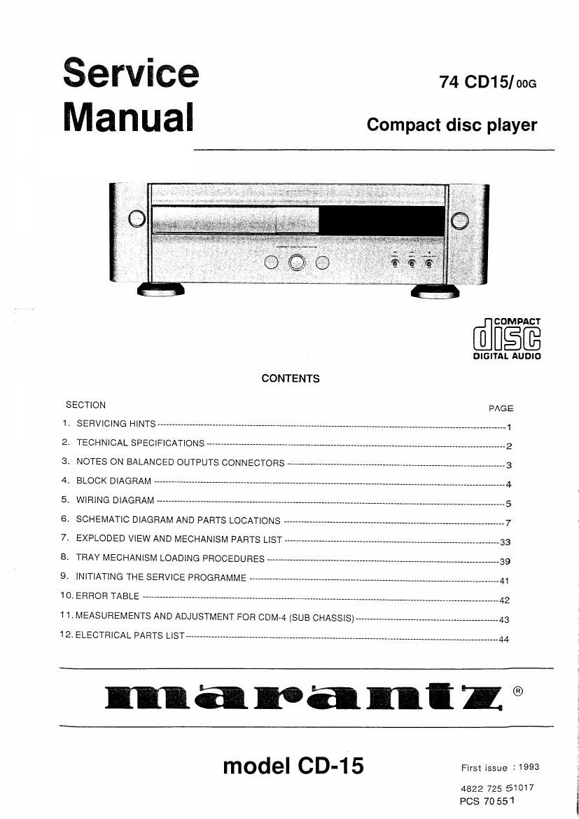 Marantz CD 15 Service Manual