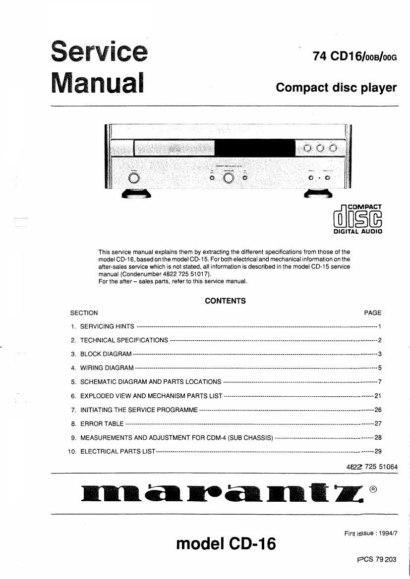 Marantz CD 16 Service Manual