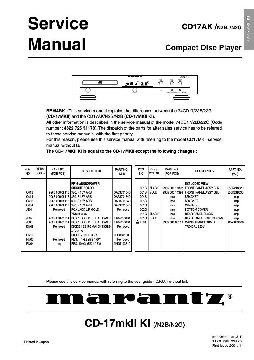 Marantz CD 17 AK Service Manual