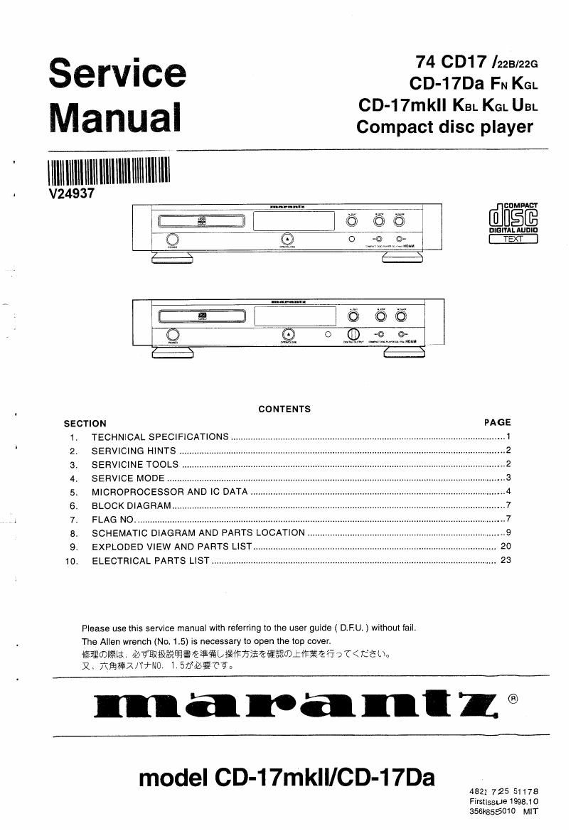 Marantz CD 17 Mk2 Service Manual