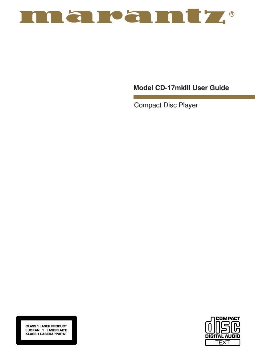 Marantz CD 17 Mk3 Owners Manual