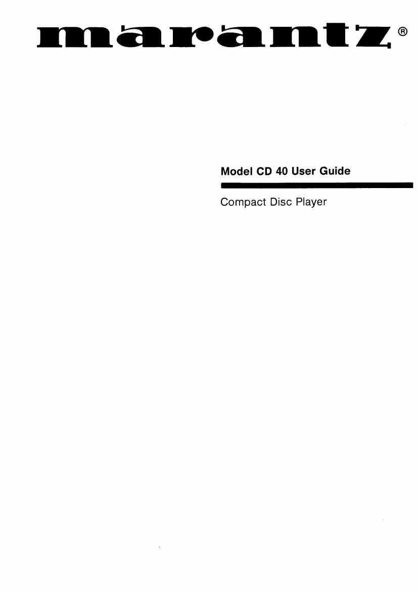 Marantz CD 40 Owners Manual