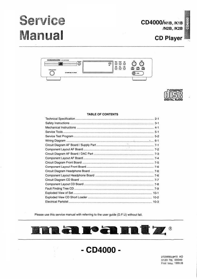 Marantz CD 4000 Service Manual