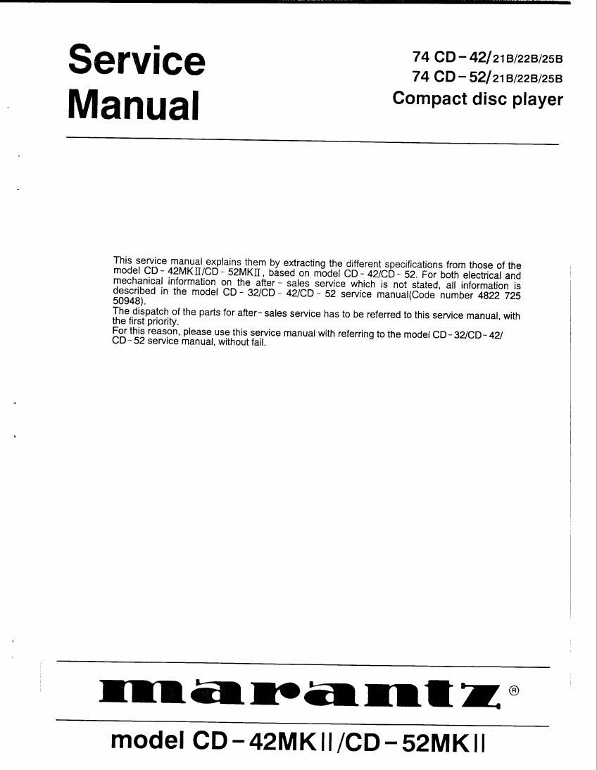 Marantz CD 42 Mk2 CD 52 Mk2 Service Manual