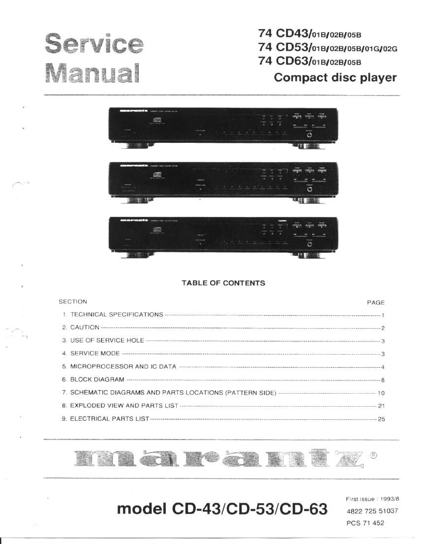 Marantz CD 43 53 63 Service Manual