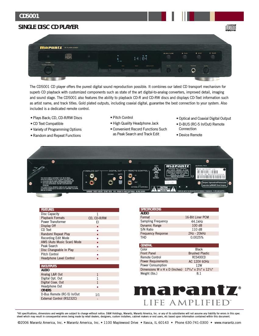 Marantz CD 5001 Brochure 2