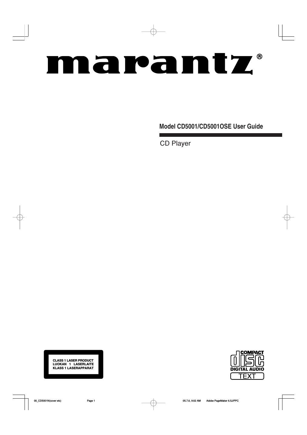 Marantz CD 5001 Owners Manual