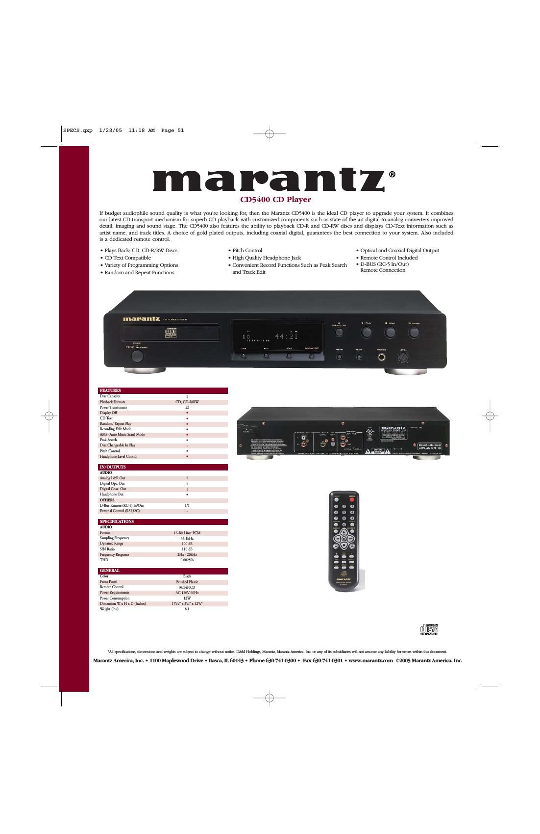 Marantz CD 5400 Brochure