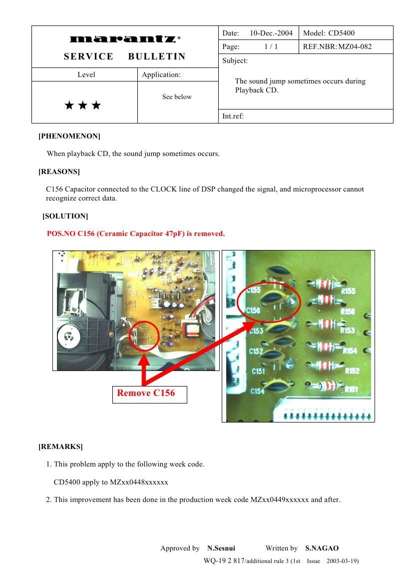 Marantz CD 5400 Service Bulletin 3