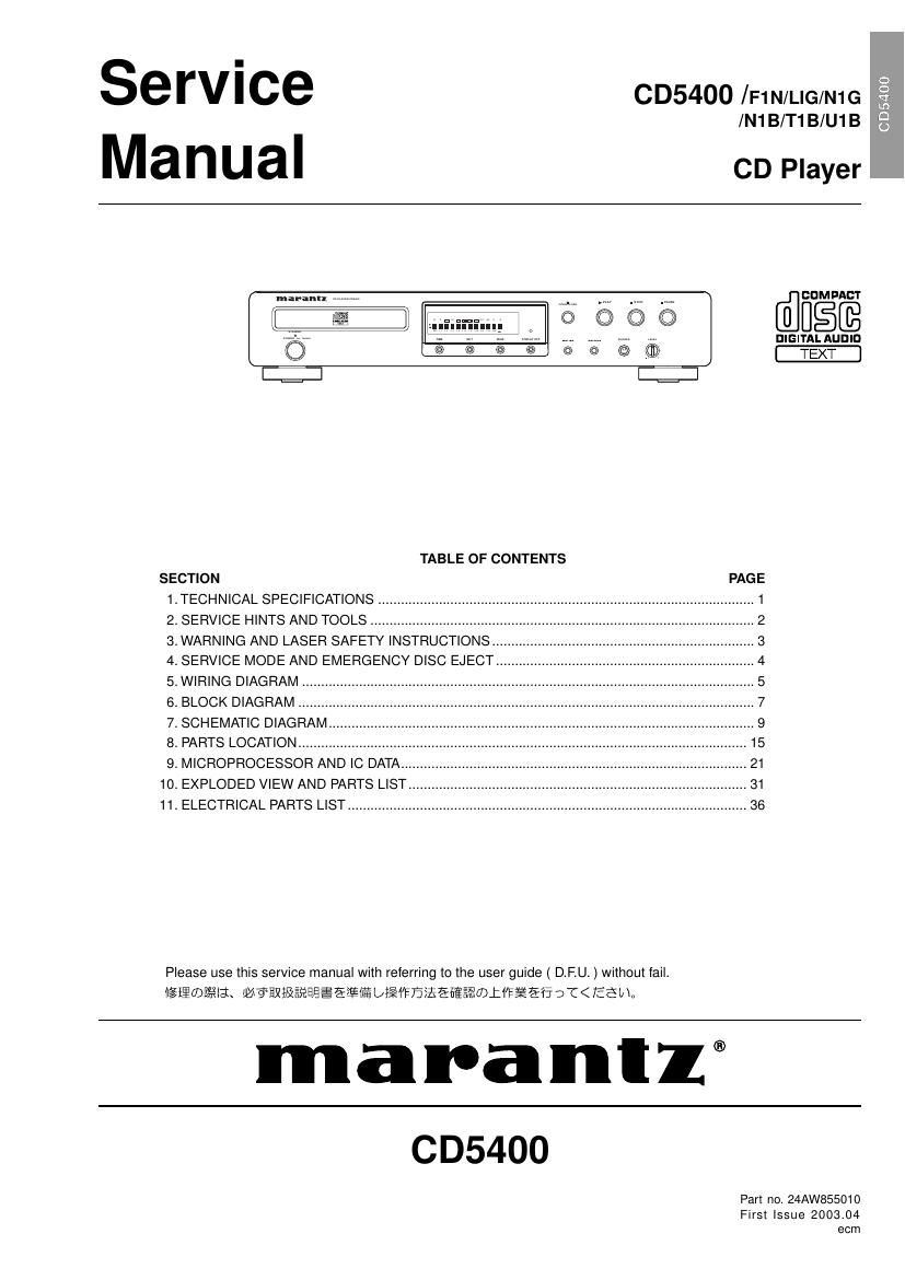 Marantz CD 5400 Service Manual