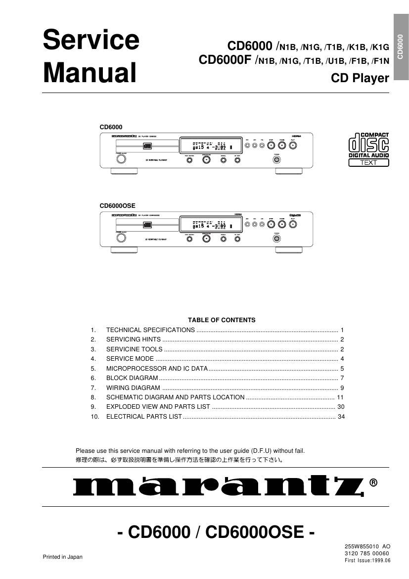 Marantz CD 6000 F Service Manual