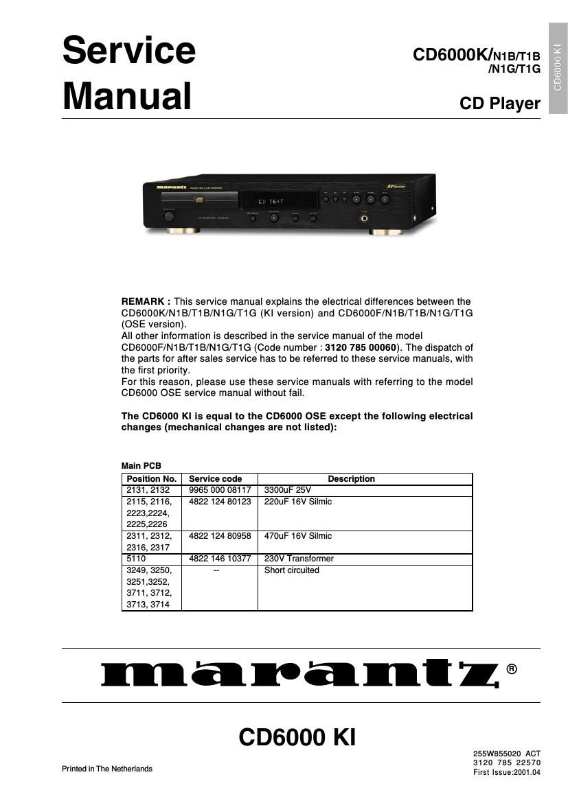 Marantz CD 6000 K Service Manual