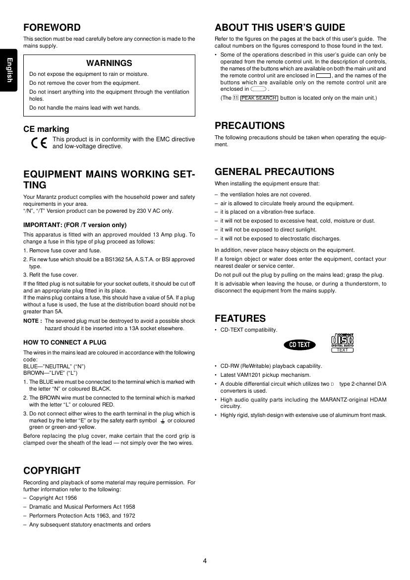 Marantz CD 6000 Owners Manual