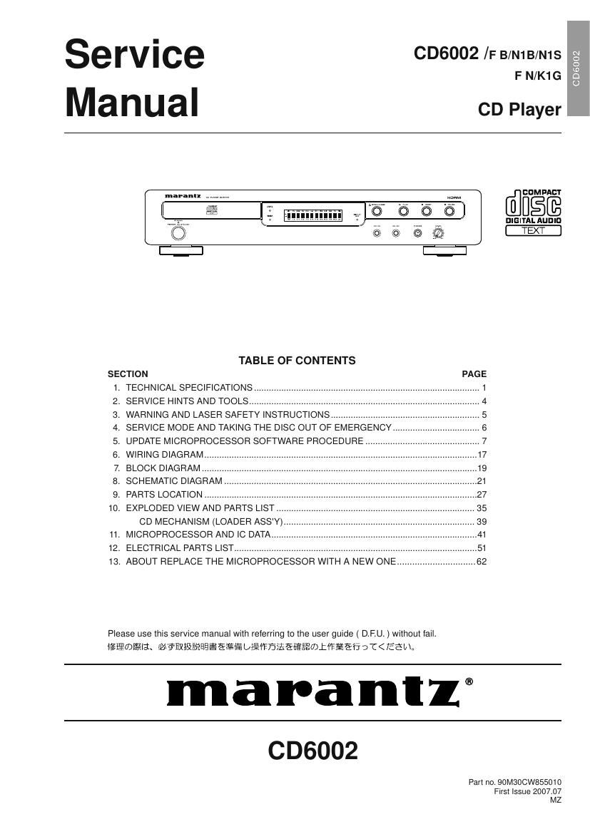 Marantz CD 6002 Service Manual