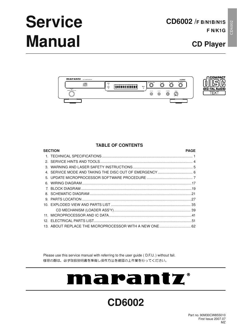 Marantz CD 6002 Service Manual