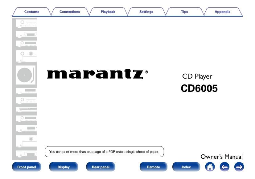 Marantz CD 6005 Owners Manual