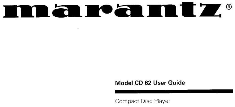 Marantz CD 62 Owners Manual